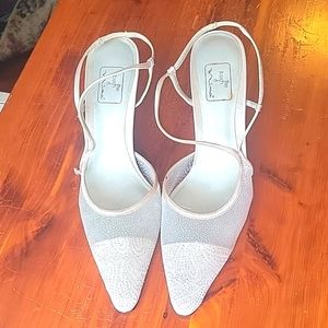 Vintage Silver crystal embellished sheer pointed toe slingbacks size 10